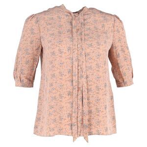 Celine Printed Crepe Blouse with Bow in Peach Silk